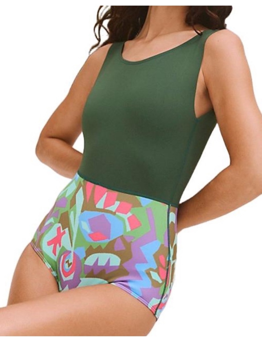 NEW Seea Lido green deep V back patterned bottom surf swimsuit XL